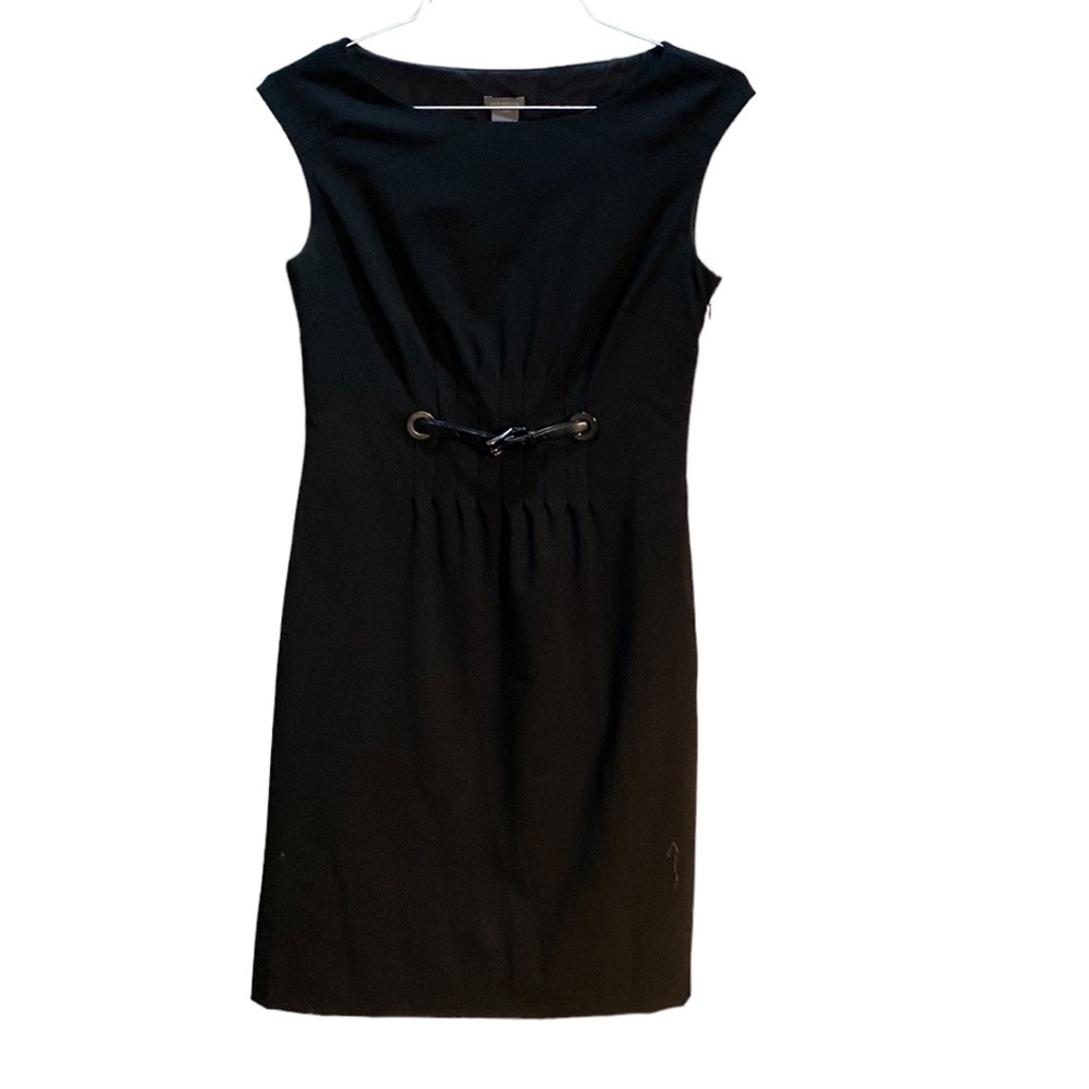 Ann Taylor Womens Solid Black Wool Blend Faux Belted Shift Dress Size 4 Shaped